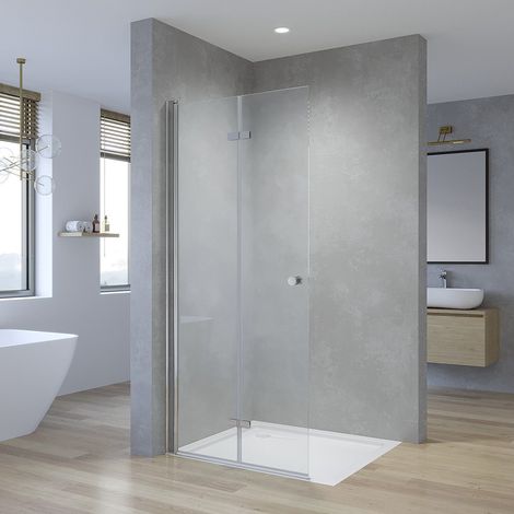 Duschwand Glas Dusch Falttür Duschabtrennung für Walk-in Dusche Rahmenlos Glasduschwand 5 mm Einscheibensicherheitsglas Aqua Lavos 70x187 cm (1/5)
