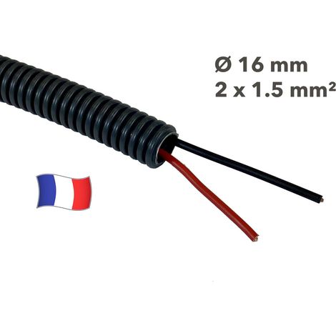Gaine électrique préfilée 25 mètres diam 16 avec 2 fils Rouge, Noir 1.5 mm² - PREFA ELEC (1/2)
