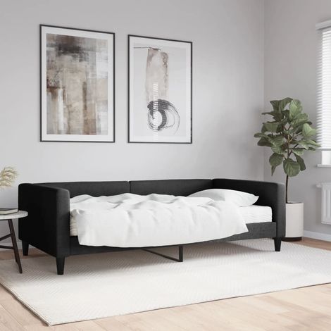Lit Adulte,Lit simple,Lit de jour avec matelas noir 100x200 cm tissu CIV231367 (1/5)