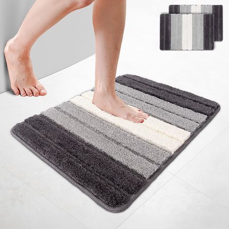 VOUNOT® 2er-Set Badematte Rutschfeste, Mikrofaser Badezimmerteppich Farbverlauf 50x80cm Grau