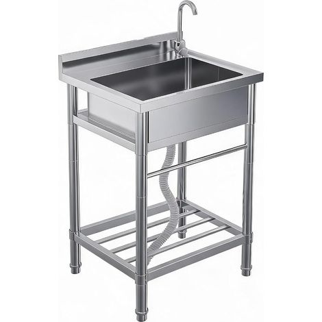 Évier sur pied inox avec robinet 1 bac 61x51x104 cm