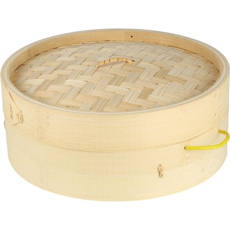 Set de 2 paniers vapeur de 25,5 cm avec couvercle, faits main, pour la cuisson des raviolis, dim sum et autres plats asiatiques (1/5)