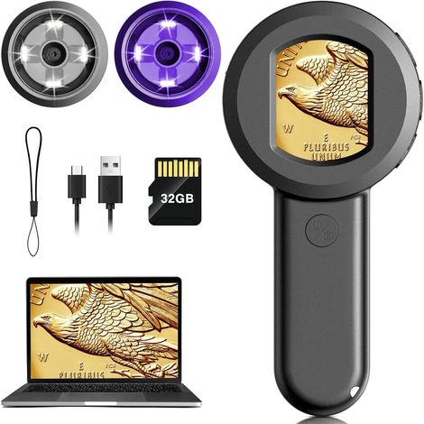 Microscope numérique de poche, dernier modèle 2025, pour adultes et enfants : loupe portable 100x avec lumière, loupe USB pour collectionneurs de pièces de monnaie. (1/5)