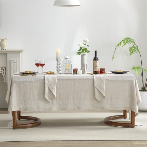 Nappe rectangulaire en Lin Pur avec Ourlet à Jour, 100% Lin lavé à la Pierre, pour Cuisine, Salle à Manger, Table rectangulaire, 152,4 x 213,4 cm, Lavable en Machine (1/5)