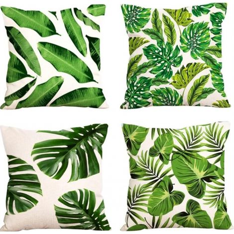 Housse de Coussin Imperméable 45x45 cm, Housse de Coussin de Jardin avec Motif Feuilles, Idéale pour Canapé et Meubles Extérieurs