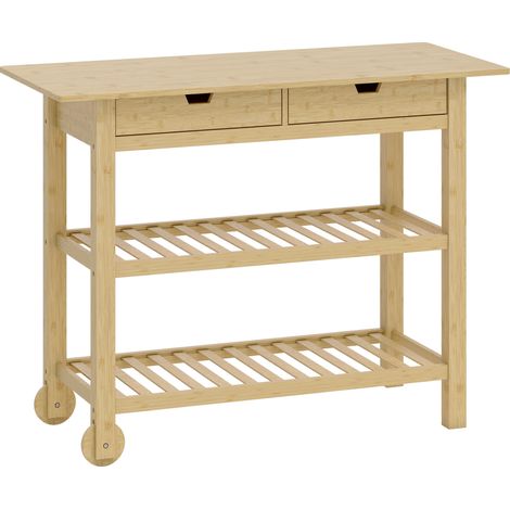Desserte Damiano Chariot Cuisine Bambou Naturel 2 Roulettes Rangement Pratique (1/5)
