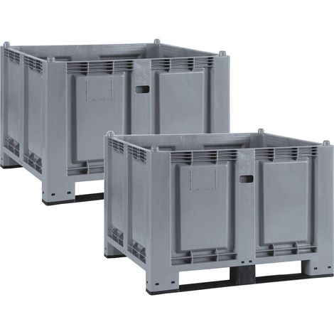BRB SPAR-SET, 2x Palettenbox mit 2 Kufen, LxBxH 1200x800x850 mm, grau (1/2)