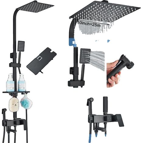 Ensemble de douche, fonction pluie, contrôle thermostatique, noir mat 4-10-a (1/2)