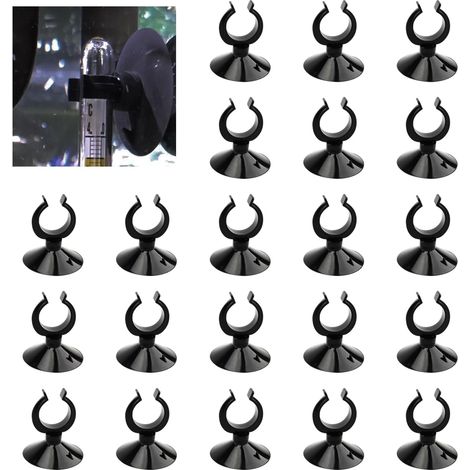 Lot de 25 ventouses pour aquarium avec clips（30 mm x 20 mm） – Ventouse avec support de tuyau pour barre de chauffage, tuyau d'air, pompe – Noir