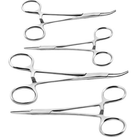 4pcs Pince à Clamper, Pinces de Pêche, Droites et Courbées, Outil de Décrochage, Pince de Verrouillage en Acier Inoxydable pour Toilettage d'Animaux, Pêche, Bricolage (12.5+18 cm) (1/4)