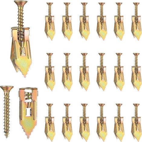50 chevilles autoperceuses pour plaques de plâtre avec vis autotaraudeuses haute résistance, pour une fixation sans perçage. Idéales pour les supports TV, les sangles et les porte-vélos.