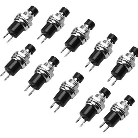 Lot de 10 mini boutons-poussoirs ronds PBS-110 à réarmement automatique momentané sans verrouillage (1/5)