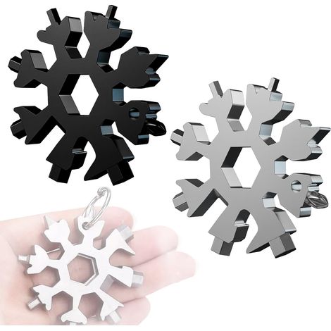 2 Pack Outil Multi-Usage Flocon de Neige 18 en 1, Ouvre-Bouteille Multifonctionnel en Acier Inoxydable Portable, Ouvre-Bouteille, Clé pour Vélo, Clé à Douille Flocon de Neige en Acier Inoxydable (1/5)