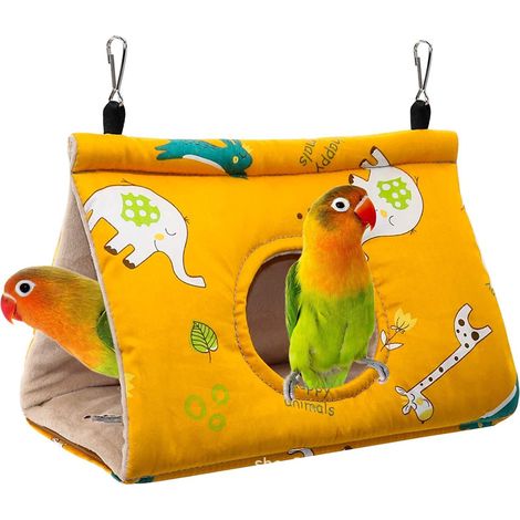 Nichoir et mangeoire, Maison de repos familiale, peluche chaude, jouet hamac pour perroquet (jaune) (1/5)