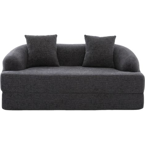 Divano letto 2 posti convertibile in chenille grigio scuro MODENUIT (1/5)