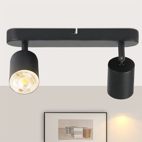 GBLY LED Deckenlampe Deckenstrahler 2 Flammig - Schwarz Deckenleuchte Flur Metall Deckenspots Schwenkbar GU10 Design Strahler 350° Spots für Wohnzimmer Schlafzimmer Treppenhaus Küche - Ohne Glühbirne