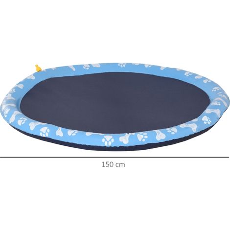 Tapis de jeu d'eau rafraîchissant 150 cm pour chiens, antidérapant avec sprinklers, PVC bleu, aire de jeux extérieure pour animaux (1/5)