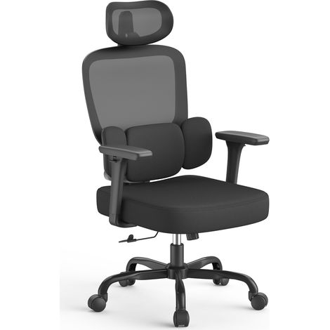 Xhomrattan Chaise de Bureau Ergonomique avec Accoudoirs Ultra Doux en 3D, Soutien Lombaire Dynamique pour Chaise Bureau à Domicile, Fauteuil de Bureau avec Dossier réglable Noir