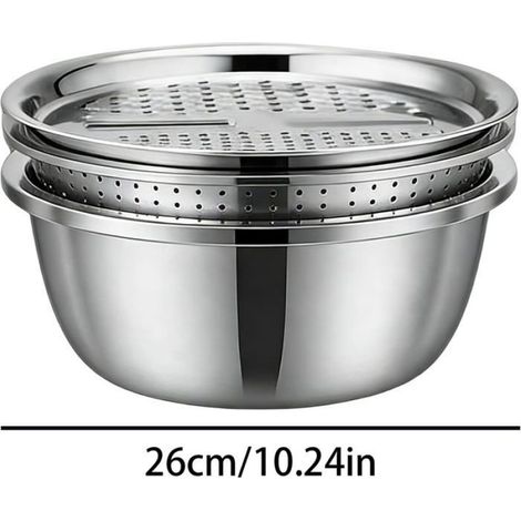 Bac Egouttoir - Passoire Et Panier En Acier Inoxydable - Pour Lavage Et Egouttage De Legumes Fruits Riz - 26 Cm (1/5)