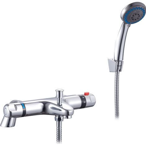 Robinet mitigeur thermostatique pour salle de bain avec kit de douche, Plateau chromé monté avec sortie inférieure G1.27 cm, Moderne, Facile à installer (1/5)