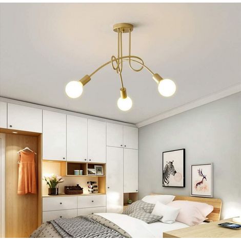 Plafonnier Industrielle Rétro en Métal Lustre Abat-jour E27 Luminaire Moderne pour Salon Chambre Salle à Manger 3 Tête Doré