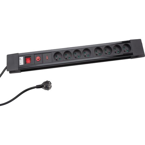 Perel Steckdosenleiste mit Schalter und Überspannungsschutz, 8 geerdete Steckdosen (Typ E) mit Kindersicherung, 1,5 m H05VV-F 3G1.5 Kabel, 3500 W, IP20, schwarz, mit Montagematerial (1/5)
