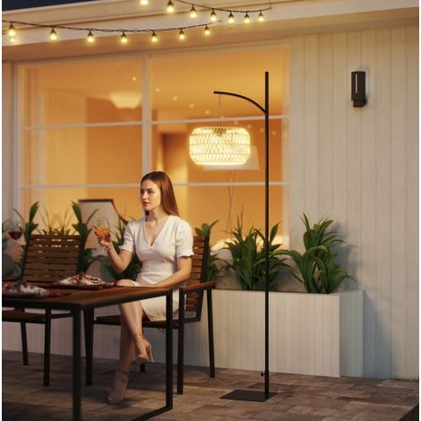 Lampadaire solaire d'extérieur en rotin, capteur lumineux, 2500 K, IP44, noir et jaune OKMYHOME (1/5)