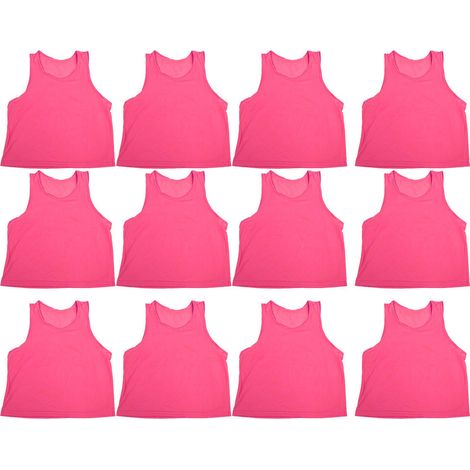 Lot de 12 gilets d'entraînement de football pour enfants, en maille respirante, rose rouge, taille unique (1/5)