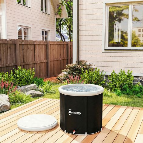 Baignoire gonflable pliable de 280 L avec couvercle et pompe pour l'entraînement en eau froide, 78 x 78 x 71 cm, noire (1/5)