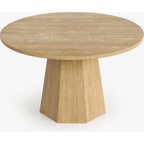 Table à manger ronde 120 x 120 cm en MDF couleur chêne, pour 4-6 personnes, style scandinave minimaliste (1/5)