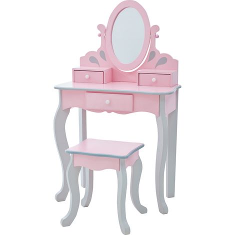Toletta in Legno Rosa con Sgabello e Specchio per Bambini Teamson Kids TD-12851A (1/6)