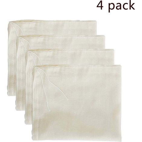 Sac filtrant en étamine - Coton naturel - Pour lait de noix et café infusé à froid - 4 pièces - Blanc (1/5)