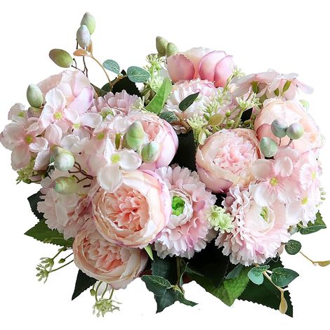 Fleurs Artificis, Rose Fausse Pivoine Soie Hortensia Bouquet De Fleurs Baies Réalistes, 2 Pièces Arrangements De Fleurs Centres De Table Bouquets De Mariage Pour La Fête (1/5)