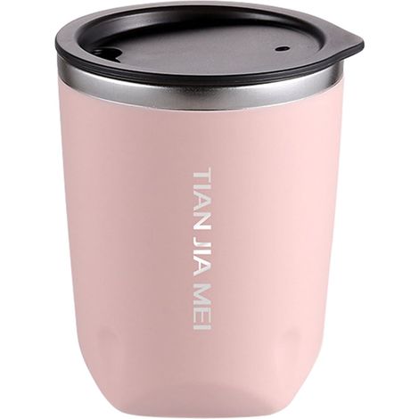 Tasse À Café Isolée - Acier Inoxydable 304 - Double Paroi Sous Vide - Avec Poignée Et Couvercle Coulissant - 300 ml - Rose (1/5)