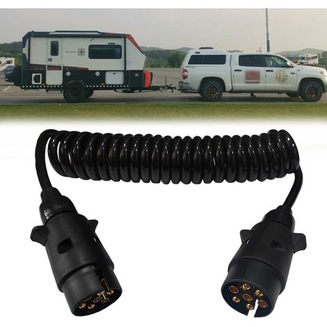 Cable Faisceau Rallonge Remorque 7 Broches Male a Male Câble de Remorque Spirale 7 Broches Câble de Rallonge 3 Mètres Cable Remorque 7 Broches pour Remorque Camion Caravane (1/5)
