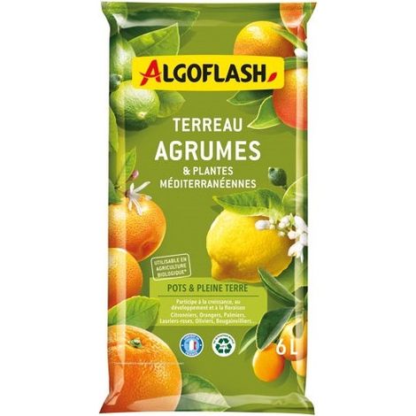 Terreau agrumes et plantes méditerranéennes 6l – Drainage optimal avec sable de rivière et pouzzolane – Pour plantation en pot – Algoflash (1/2)
