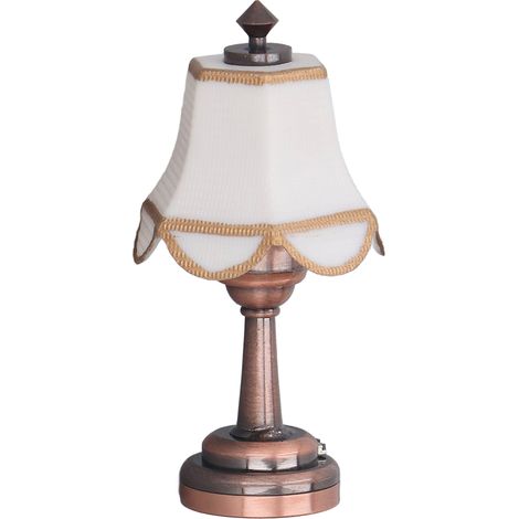 Lampe de Table Maison de Poupée Élégante, LED Alimentée par Pile, Miniature Métal et Plastique pour Décoration Échelle 1:12 (1/5)