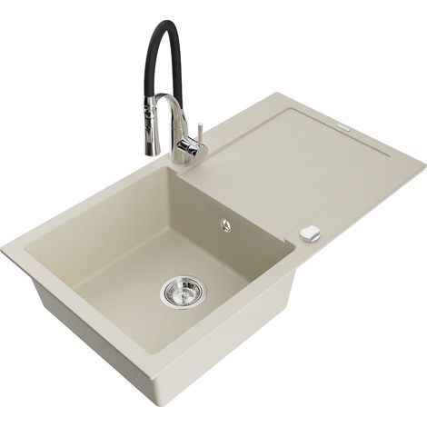 Mexen Leo fregadero de granito de 1 seno con escurridor y grifo de cocina Aster, beige - 6501-69-73450-07 (1/5)