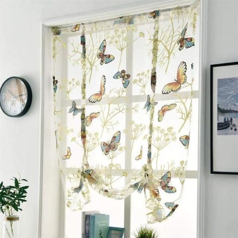 Rideau - Organza - Motif Papillon - Semi-Transparent - Jaune - Passe-tringle (1/4)