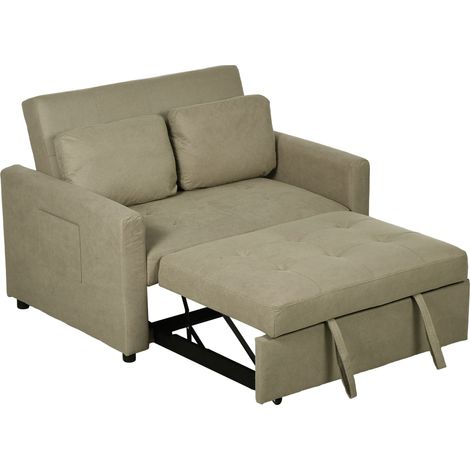 Loveseat Sofa Bed, Convertible Bed Settee 2 Pillows, Side Pockets, Light Brown (1/5)