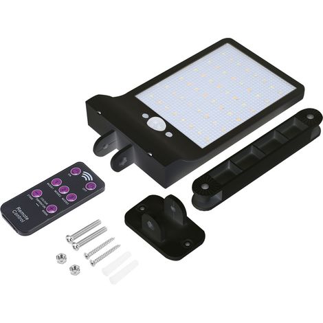 Applique murale solaire à 48 LED, étanche, avec détecteur de présence, pour jardin, noire. (1/5)