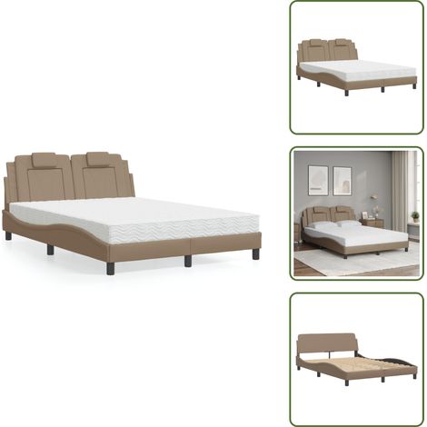 The Living Store Lit avec matelas cappuccino 120x200 cm similicuir - Lit Double - Lit Capitonné - Lit Design - Lit Confortable - Literie