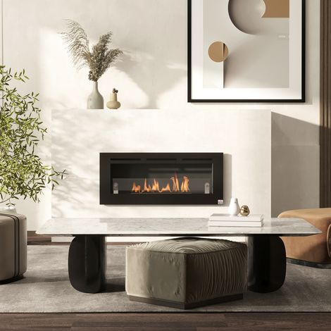 Cheminée bioéthanol Murale encastrable brûleur 2,8 L, environ 3,5 h de durée de combustion dimensions 102L x 16l x 43H cm Couverture 25-30 (1/4)