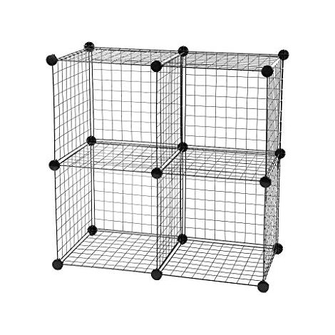 Iris Ohyama, Astuccio, cestino, scatola, Organizzatore in plastica con maniglie ergonomiche, Lotto di 4, impilabile, senza BPA, camera da letto, sala giochi, scuola, Wire Cube-4, nero (1/4)