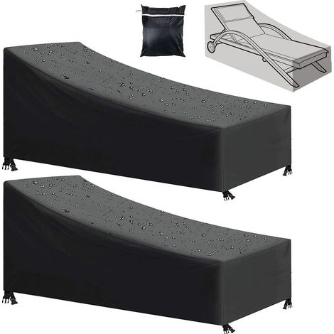 Housse de chaise longue de jardin 2 pièces, imperméable, coupe-vent, résistante aux UV, tissu Oxford 210D, noir (210x75x80/40 cm) (1/5)