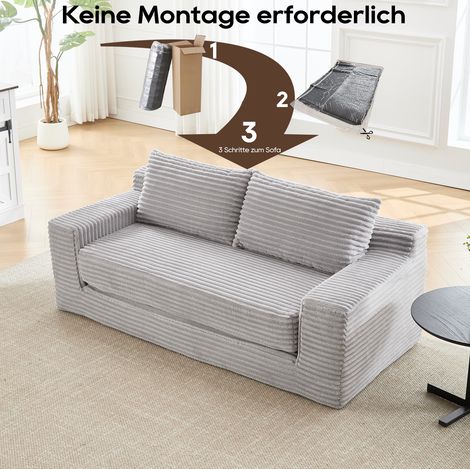 Sofá cama 2 plazas convertible, espuma viscoelástica, sin montaje, para espacios pequeños, tejido acanalado gris claro (1/5)