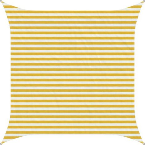 Voile d'ombrage à rayures jaunes et blanches, 3 x 3 mètres, en polyéthylène haute densité. (1/5)