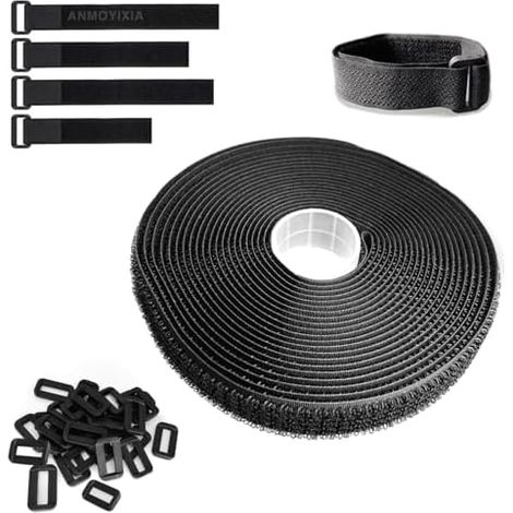 5m x 2cm Sangles de Câble Ajustables Avec 25 Boucles, Noires Collier Câblage, Longueur Coupe Libre Réutilisable pour Câbles, Cordes, Gestion des Câbles Rangement et Organiser Noir - (1/5)