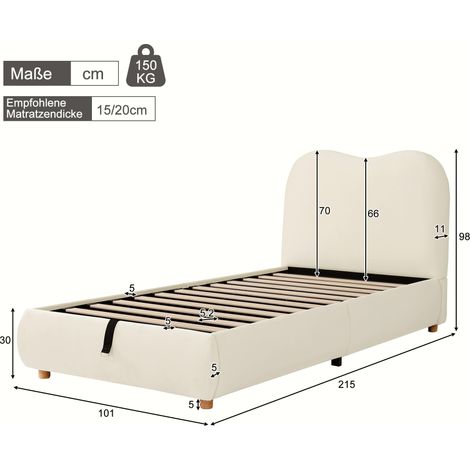 Lit bébé/enfant 90x200cm, sommier à lattes inclus, tête de lit rembourrée en velours beige, coffre de rangement intégré, mécanisme hydraulique relevable, lit fonctionnel avec espace de stockage spacie (1/5)