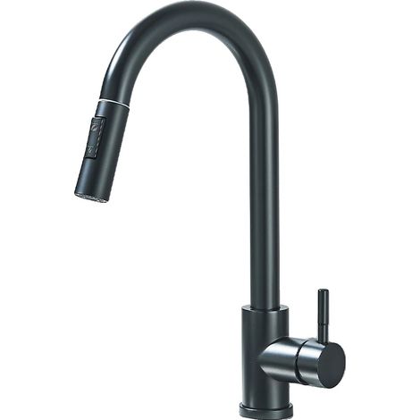 Grifo de cocina con rociador extraíble, monomando, acabado negro mate. (1/2)